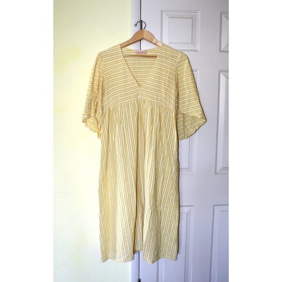 Traffic People Striped Yellow Cozy Midi dress Size M shapeless grandma core - Picture 3 of 11